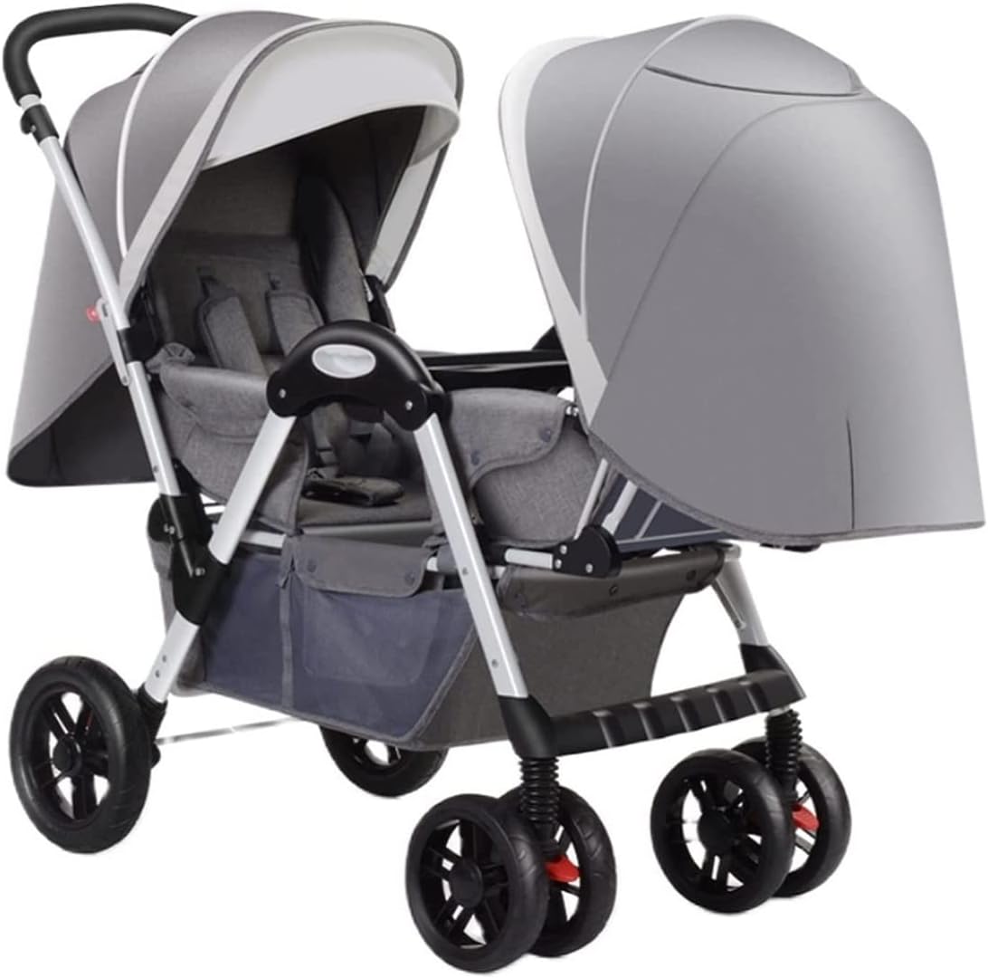 Double Stroller,Baby Stroller for Twins-Cozy Compact Twin Stroller,Double Infant Stroller with Tandem Seating,Oversized Canopy,Tandem Umbrella Stroller for Girls Boys (Color : Gray)