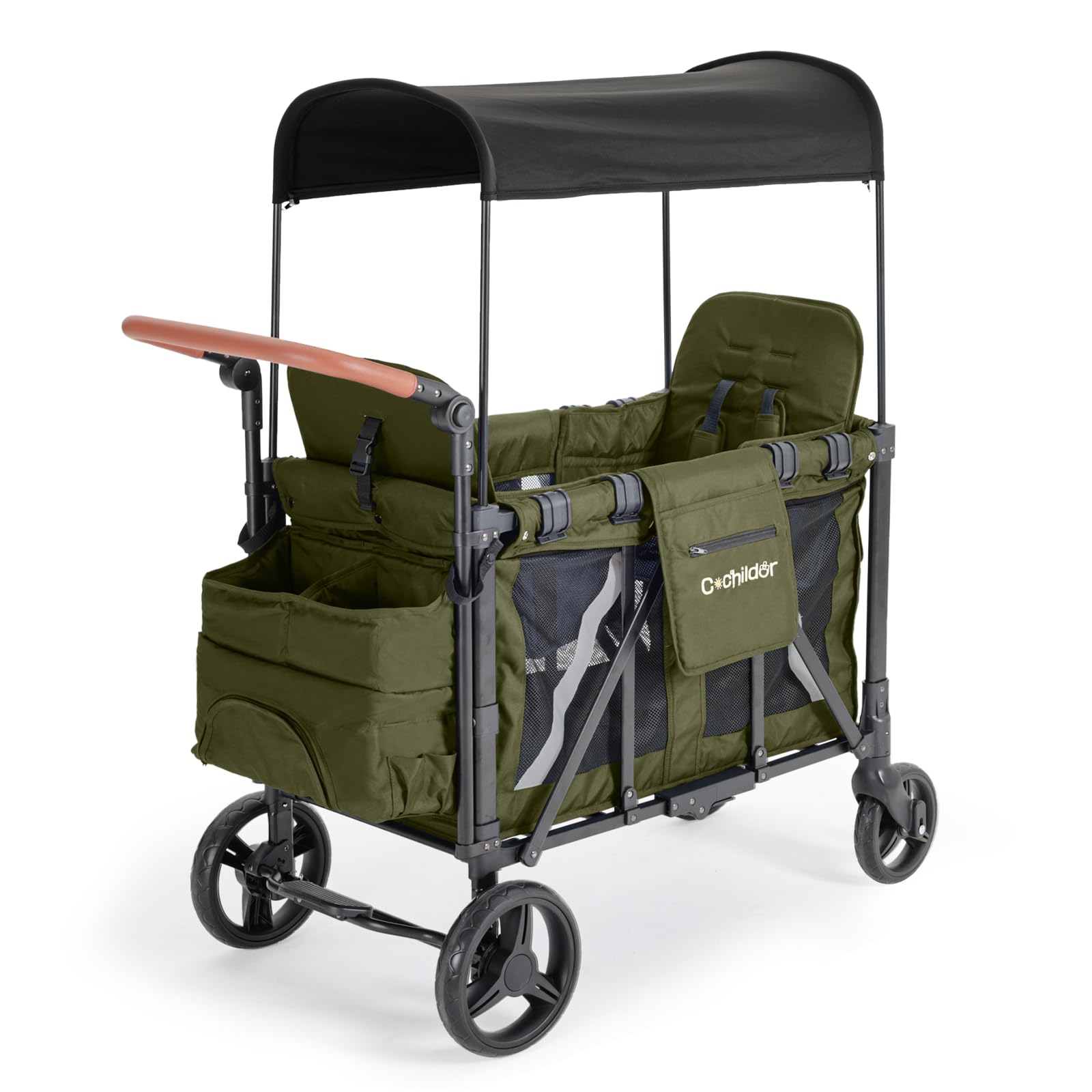 Elite 2 Seater Wagon Stroller for Kids, Foldable Stroller Wagon with Removable Seats & Canopy, 5-Point Safety Harness, Adjustable Handle, Dark Gray
