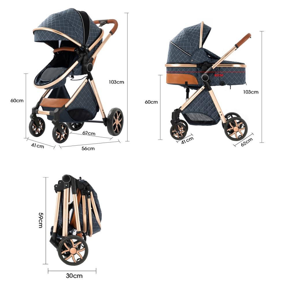 2 in 1 Baby Stroller,Infant Stroller Convertible,High Landscape Baby Carriage,Foldable Pushchair with Adjustable Canopy(White)