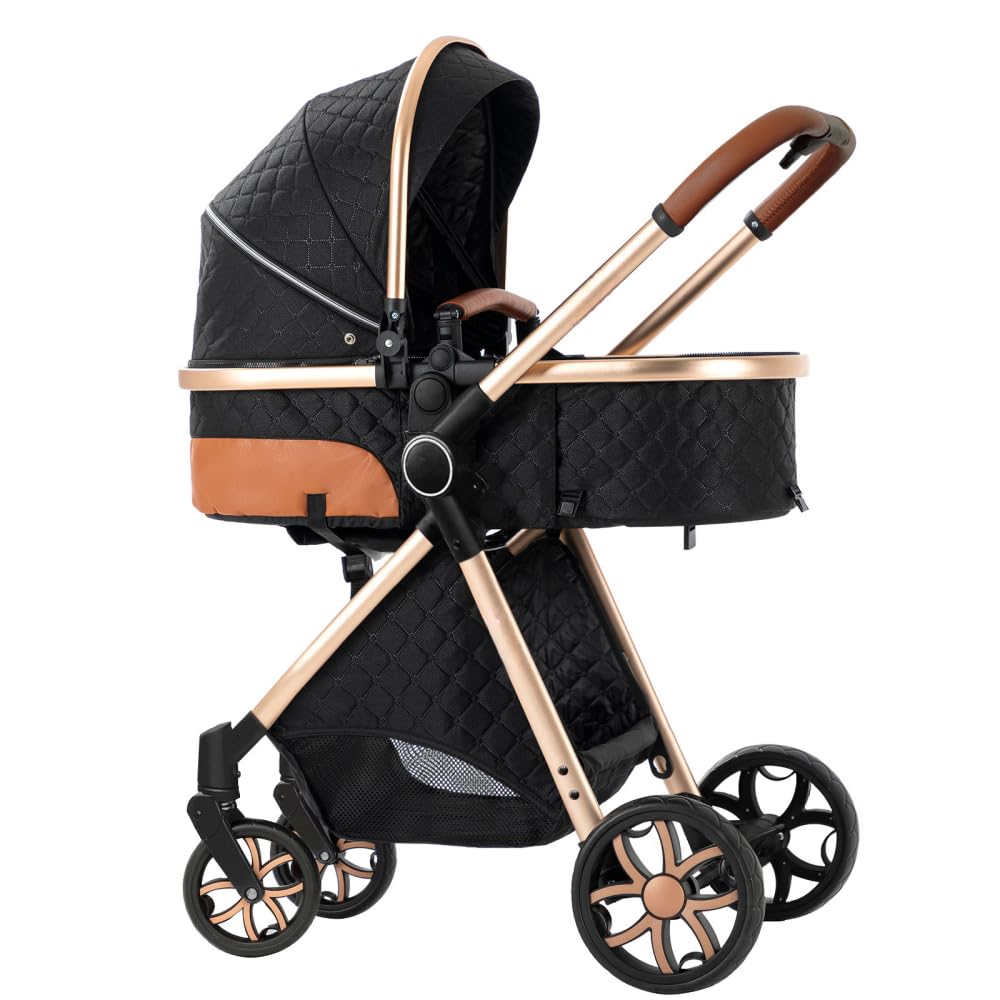 2 in 1 Baby Stroller,Infant Stroller Convertible,High Landscape Baby Carriage,Foldable Pushchair with Adjustable Canopy(White)