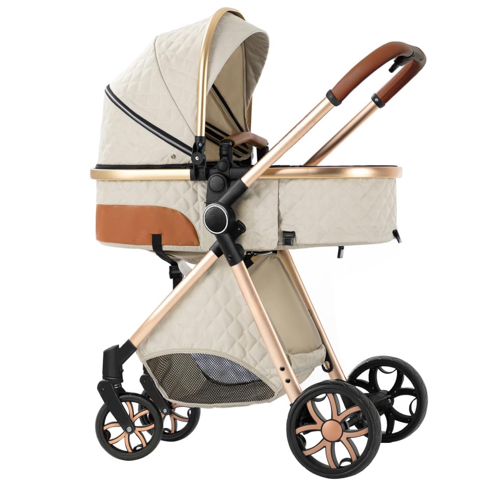 2 in 1 Baby Stroller,Infant Stroller Convertible,High Landscape Baby Carriage,Foldable Pushchair with Adjustable Canopy(White)