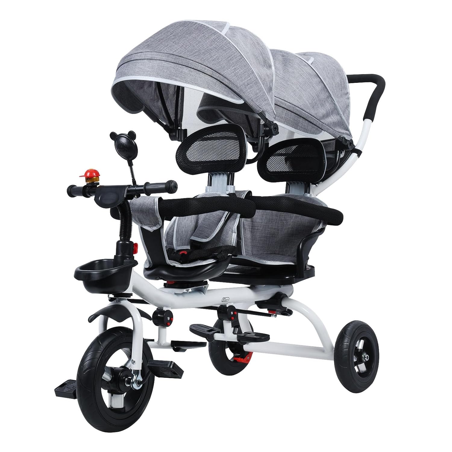 Lightweight Double Toddler Stroller 3-5 Year Old, Sit and Stand Compact Stroller for Travel Infant Tricycle with Anti-Roll Rubber Wheels, Gift for Boys and Girls, Gray