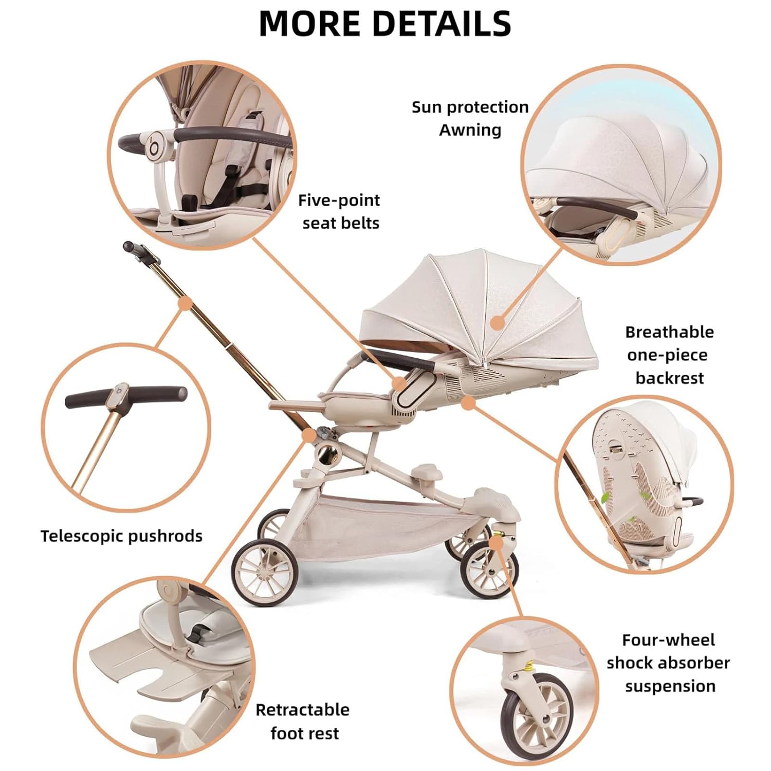 Lightweight Folding Stroller Wagon for Baby & Toddler Travel, 360° Reversible Seat, Adjustable Canopy with Storage Basket, Airplane-Friendly Compact Umbrella Stroller