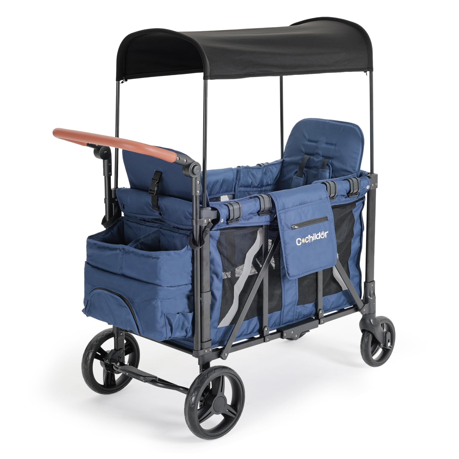 Elite 2 Seater Wagon Stroller for Kids, Foldable Stroller Wagon with Removable Seats & Canopy, 5-Point Safety Harness, Adjustable Handle, Dark Gray