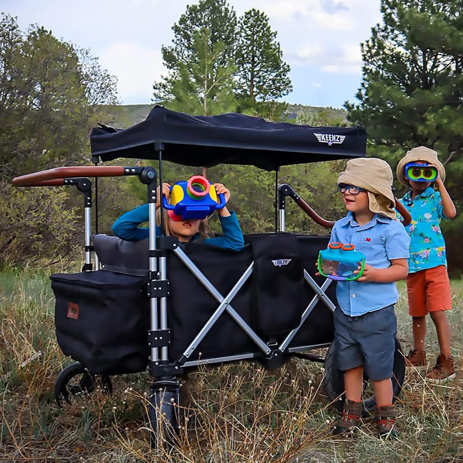 Keenz 7S 2.0 Stroller Wagon - Foldable, Double Stroller for Infant and Toddler, Safe Kids Wagon with Sun Protection and 5-Point Harness, Ideal for Trips, Beach, Park - Fully Loaded with Accessories