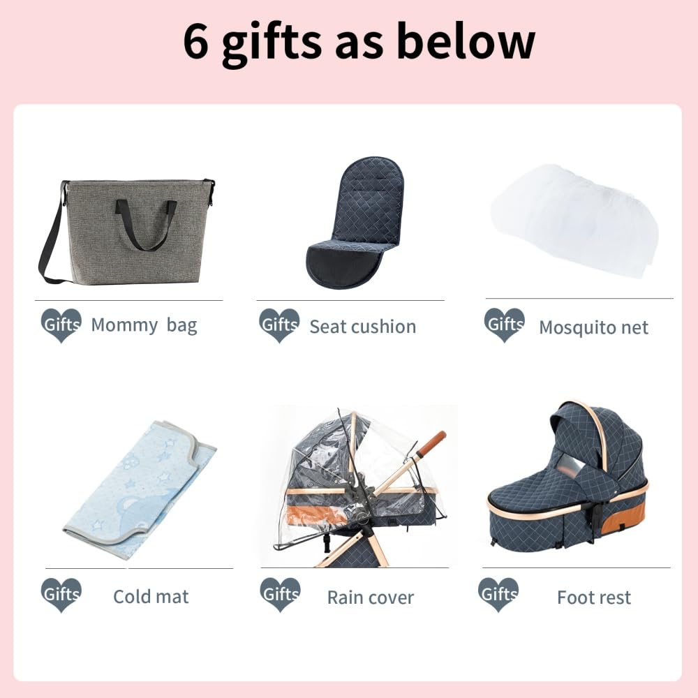 2 in 1 Baby Stroller,Infant Stroller Convertible,High Landscape Baby Carriage,Foldable Pushchair with Adjustable Canopy(White)