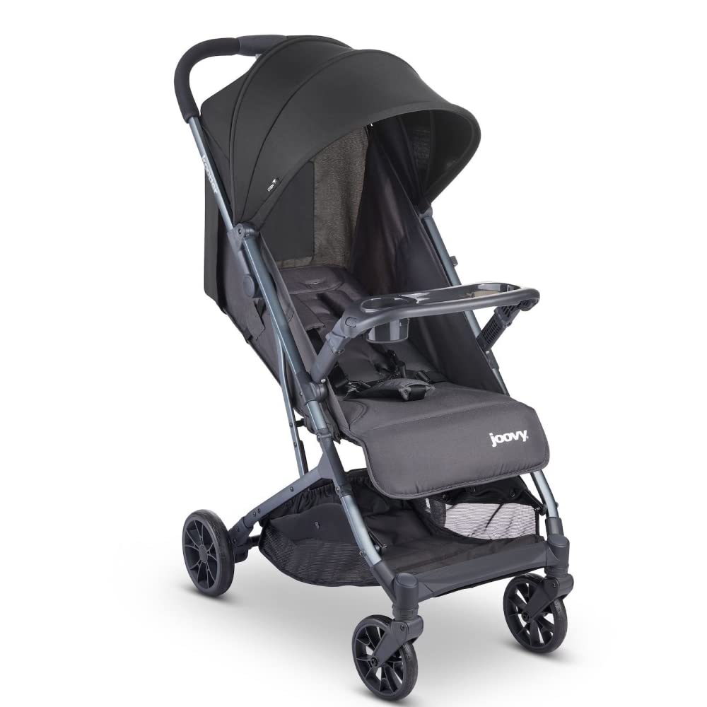 Joovy Kooper Lightweight Baby Stroller Featuring Removable, Swing-Open Tray, Big Wheels, Reclining Seat with Footrest, Extra-Large Retractable Canopy, and Compact Fold (Olive)