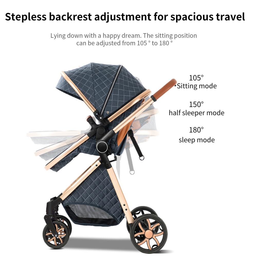 2 in 1 Baby Stroller,Infant Stroller Convertible,High Landscape Baby Carriage,Foldable Pushchair with Adjustable Canopy(White)