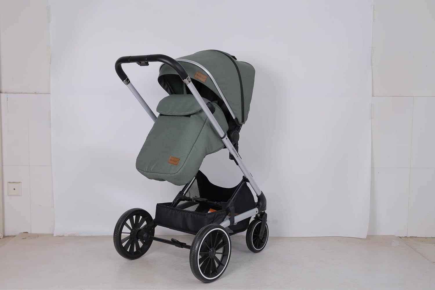 Wagon Pram, Convertible Stroller with Reversible Seat, Foldable Newborn Stroller with Bassinet Mode, Oversized Wheels Luxury Baby Carriage Suit Toddler Infant,Gray (Green)