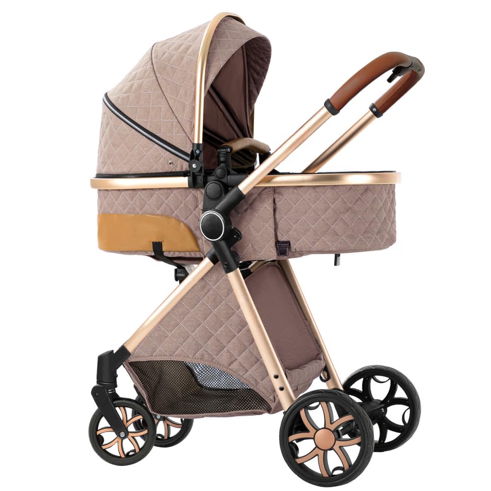 2 in 1 Baby Stroller,Infant Stroller Convertible,High Landscape Baby Carriage,Foldable Pushchair with Adjustable Canopy(White)