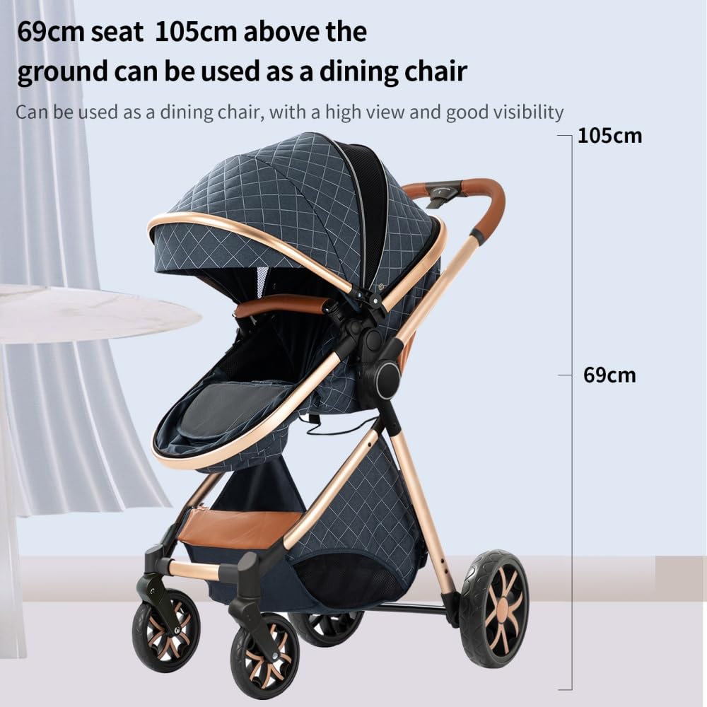 2 in 1 Baby Stroller,Infant Stroller Convertible,High Landscape Baby Carriage,Foldable Pushchair with Adjustable Canopy(White)