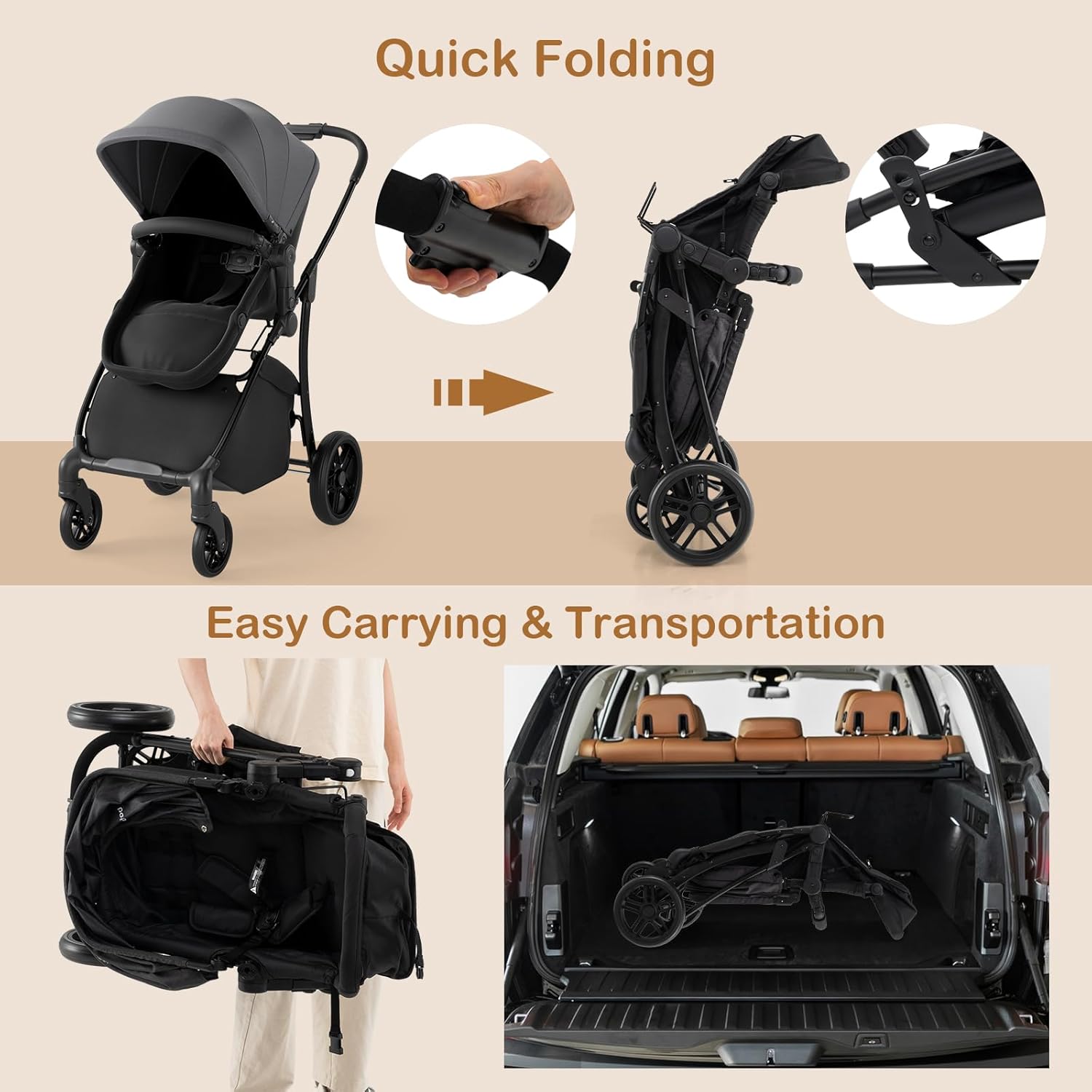 HONEY JOY 2 in 1 Baby Stroller, Convertible Pram Stroller w/Bassinet, Reversible Seat, Adjustable Backrest & Canopy, High Landscape One-Hand Fold Pushchair for Newborn Infants 0-36 Months (Gray)