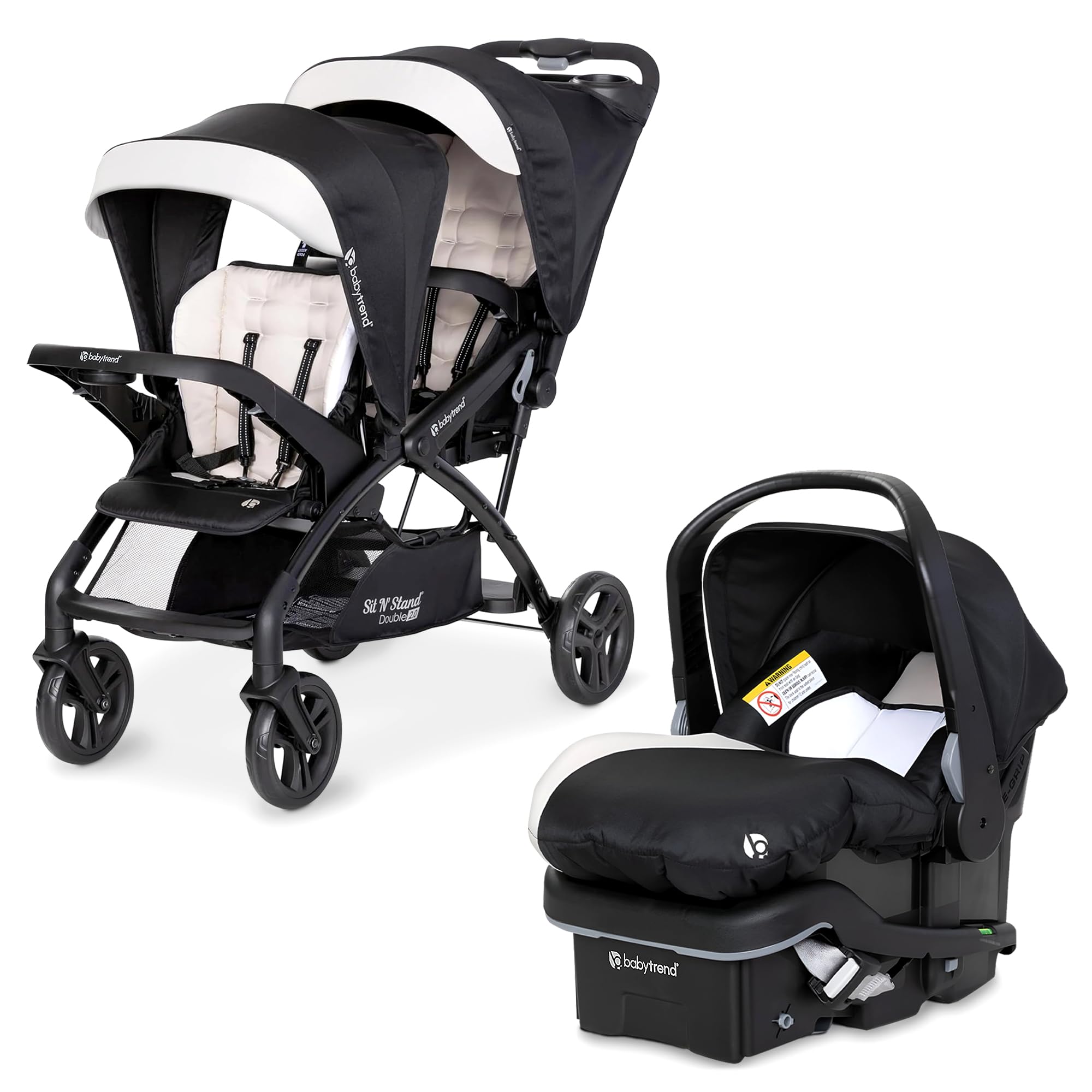 Baby Trend Infant and Toddler Double Stroller & Car Seat Combo, 2 Pc Set, Stormy - Lightweight and Compact Travel Stroller and Carseat Tandem for Babies, Infants, and Toddlers