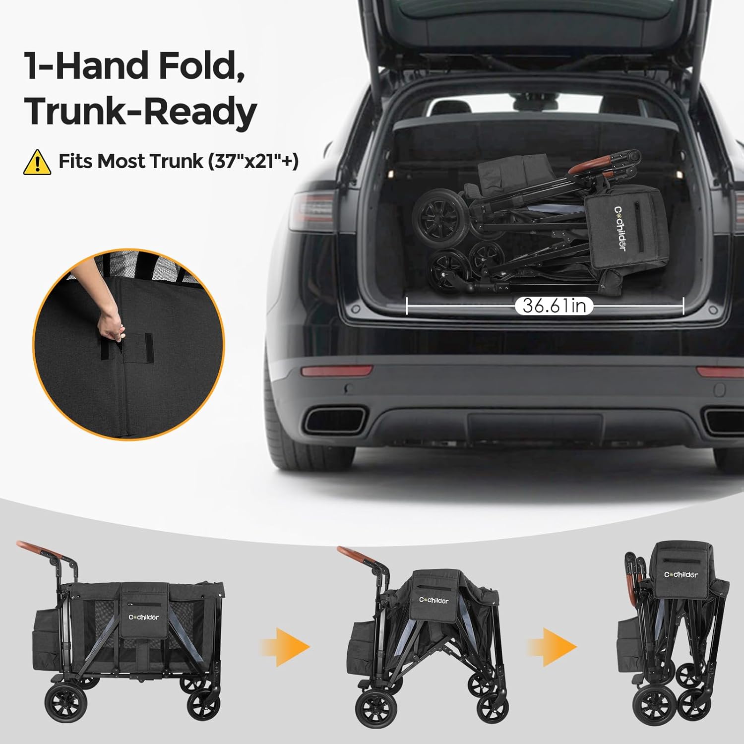 Elite 2 Seater Wagon Stroller for Kids, Foldable Stroller Wagon with Removable Seats & Canopy, 5-Point Safety Harness, Adjustable Handle, Dark Gray