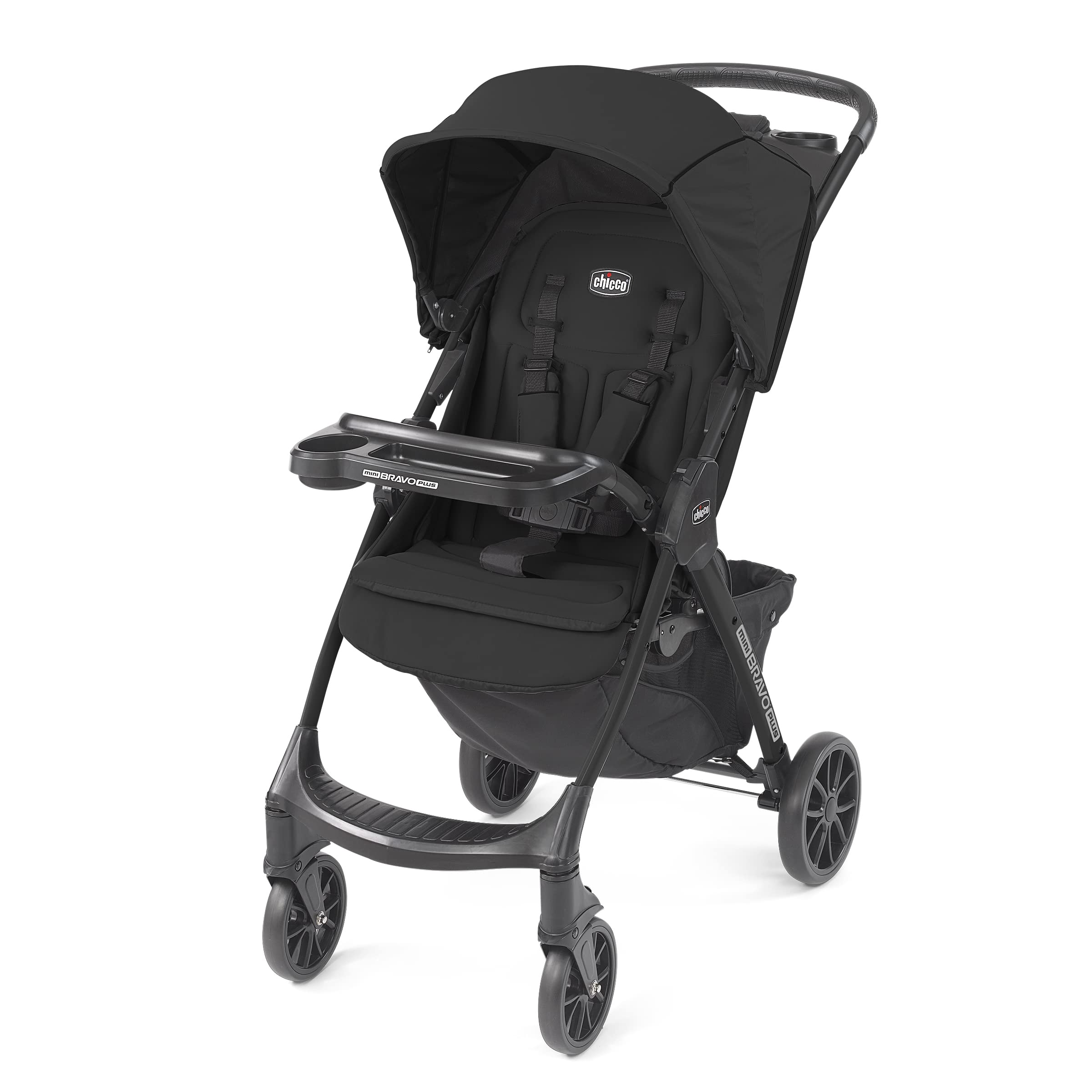 Chicco Mini Bravo Plus Lightweight Stroller for Babies and Toddlers, 3-Position Reclining Seat and UPF-Rated Canopy, Child and Parent Trays, Self-Standing Fold | Graphite/Grey
