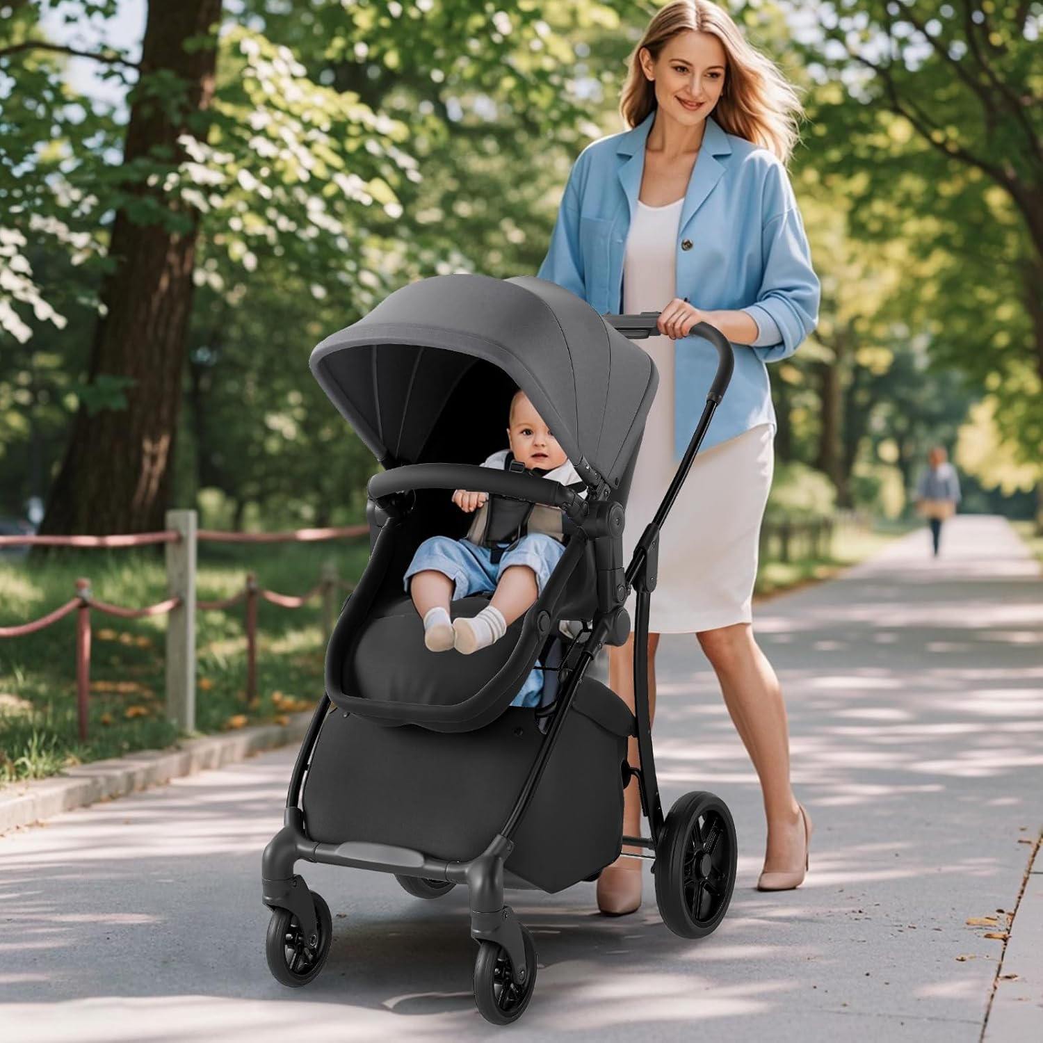 HONEY JOY 2 in 1 Baby Stroller, Convertible Pram Stroller w/Bassinet, Reversible Seat, Adjustable Backrest & Canopy, High Landscape One-Hand Fold Pushchair for Newborn Infants 0-36 Months (Gray)