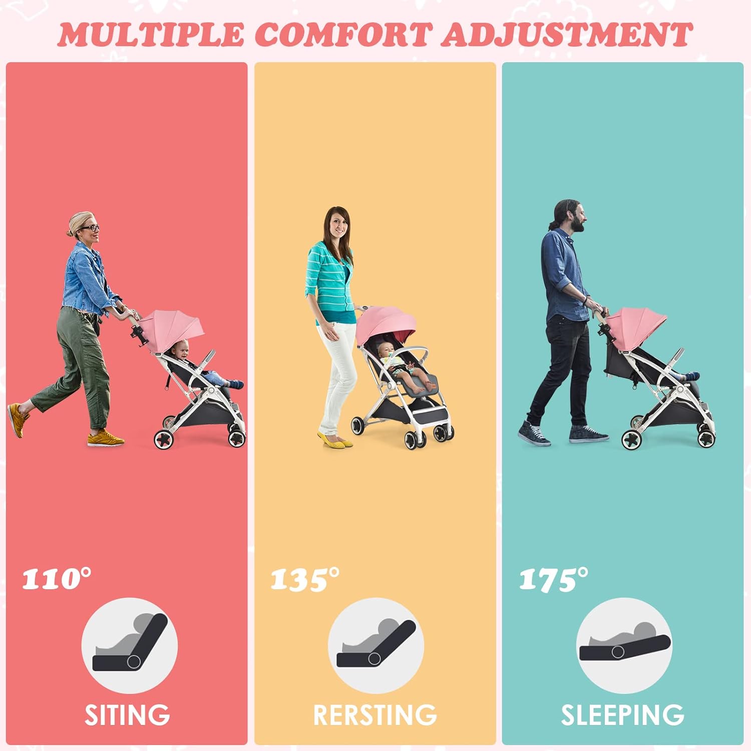 INFANS Lightweight Baby Stroller, Compact Infant with One-Hand Fold, Travel Stroller for Airplane with Cup Holder, Canopy 5-Point Harness Foot Cover for 0-36 Month (Pink)