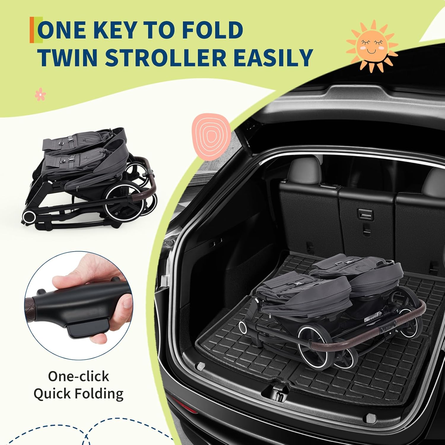 Side by Side Double Stroller for Twins, Lightweight Compact Foldable Baby Travel Stroller with High Landscape Seat, Adjustable Canopy & Recline for Infant and Toddler, Dark Grey