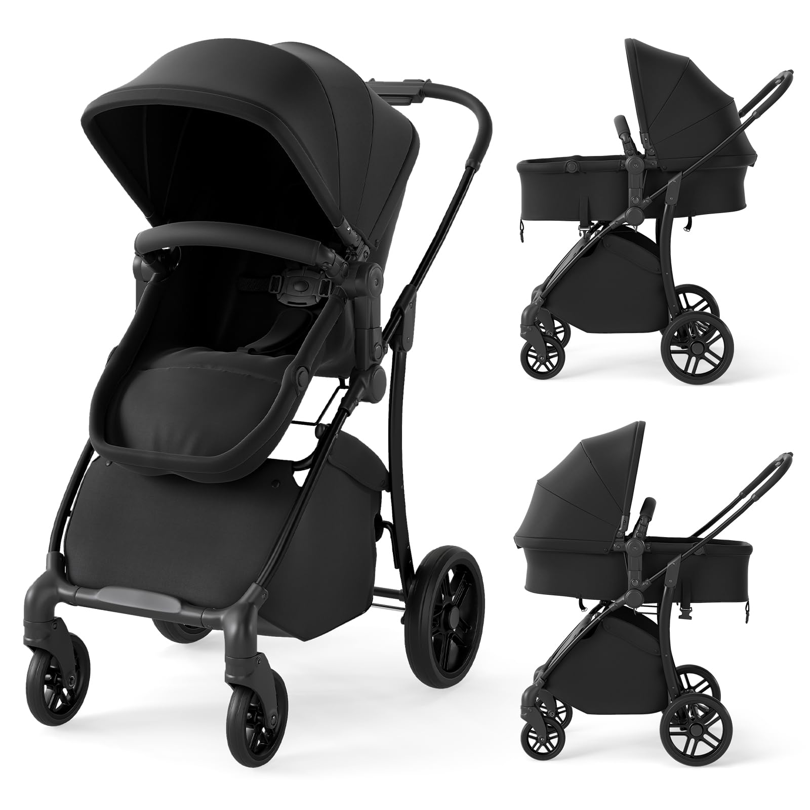 HONEY JOY 2 in 1 Baby Stroller, Convertible Pram Stroller w/Bassinet, Reversible Seat, Adjustable Backrest & Canopy, High Landscape One-Hand Fold Pushchair for Newborn Infants 0-36 Months (Gray)