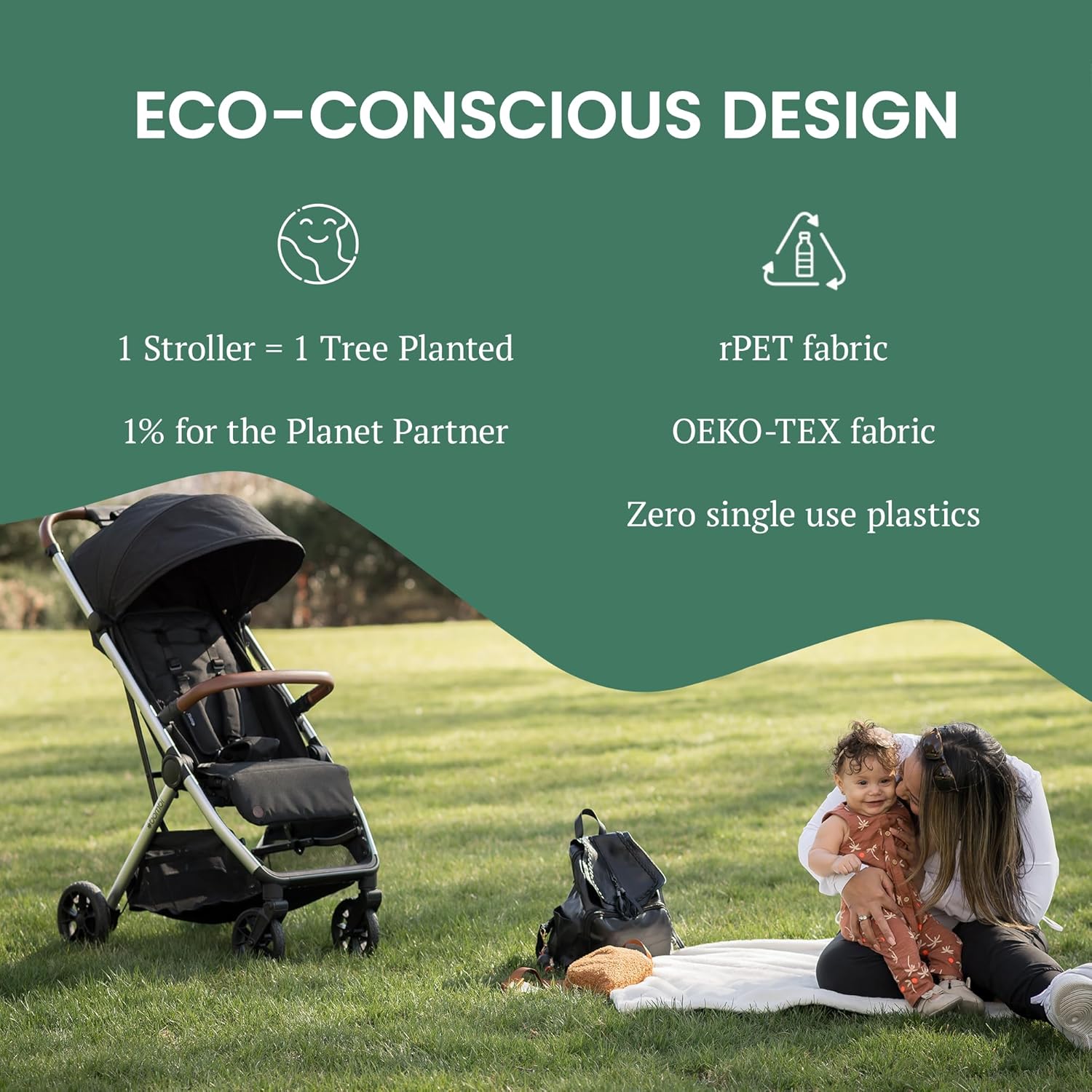 Bombi Bēbee V2 Lightweight Baby Stroller - Premium Vegan Leather, One-Hand Fold, Infinite Recline, Aircraft-Grade Aluminum Frame, XXL Canopy, and Ample Storage Umbrella Stroller - Sand
