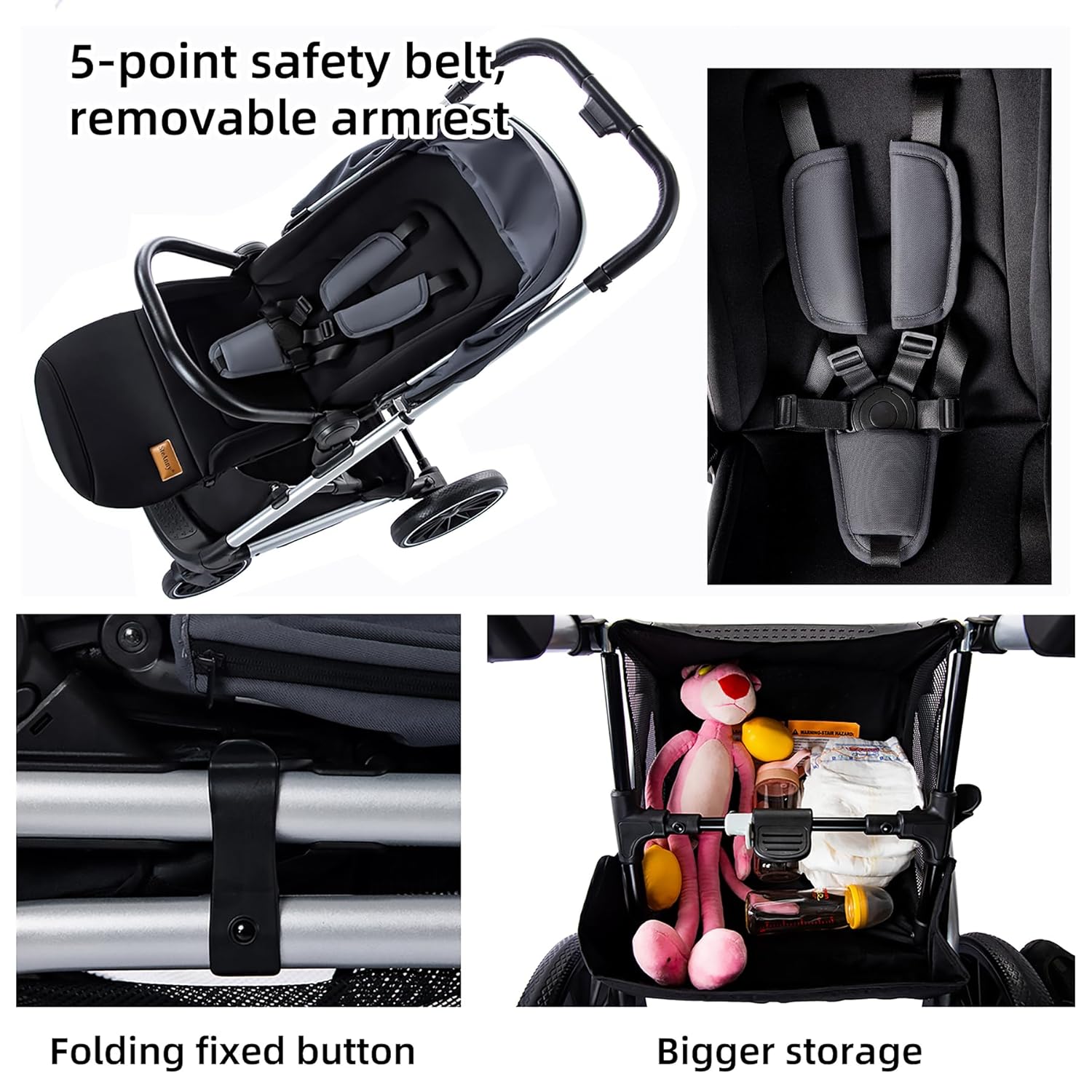 Wagon Pram, Convertible Stroller with Reversible Seat, Foldable Newborn Stroller with Bassinet Mode, Oversized Wheels Luxury Baby Carriage Suit Toddler Infant,Gray (Green)